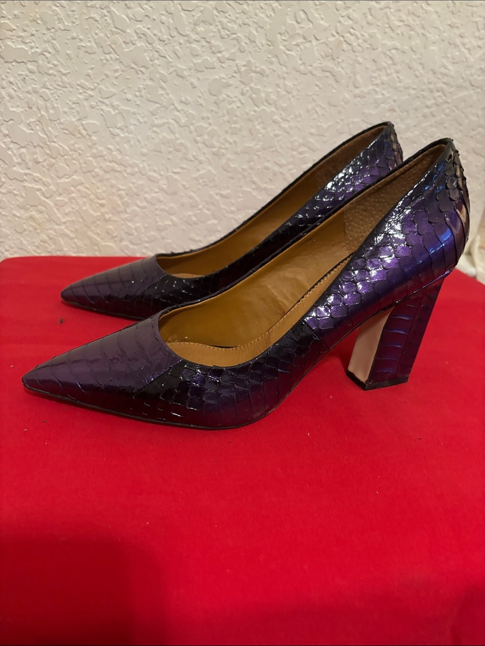SARTO By Franco Sarto Iridescent Purple Pointed Toe Block Heels